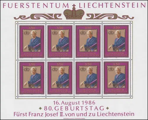903 anniversaire du 80e anniversaire de M. Franz Joseph II, 1986, petit arc **