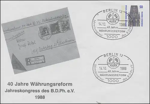 Privatumschlag PU 136/11 BDPh-Kongress Währungsreform SSt BERLIN 14.10.1988