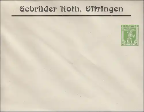Privatumschlag um 1908 Gebrüder Roth / Oftringen Tellknabe 5 C., ungebraucht **