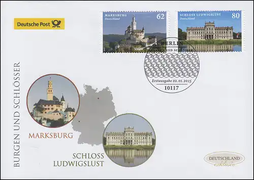 3122-3123 Marksburg und Ludwigslust, Satz auf Schmuck-FDC Deutschland exklusiv