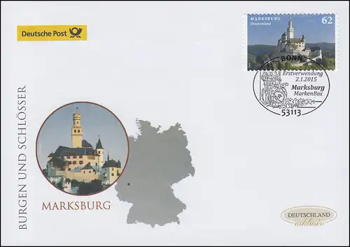 3127 Marksburg, autocollant, FDC Bijoux Allemagne exclusif