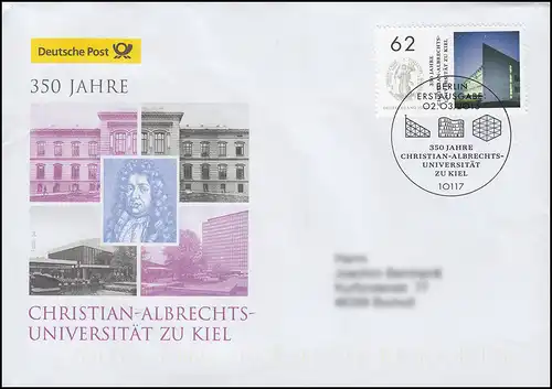 3139 Christian-Albrechts-Universität Kiel, Bijoux-FDC Allemagne exclusivement