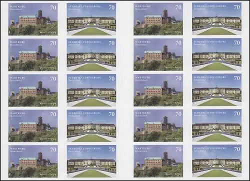 FB 67 Wartburg et château Ludwigslust, feuille de 10x3311 + 10 x3312, **