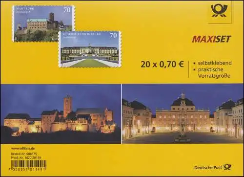 FB 67 Wartburg et château Ludwigslust, feuille de 10x3311 + 10 x3312, **