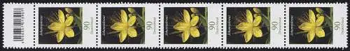 3304 fleur 90 cents, bande de 5 bandes avec champ de code **