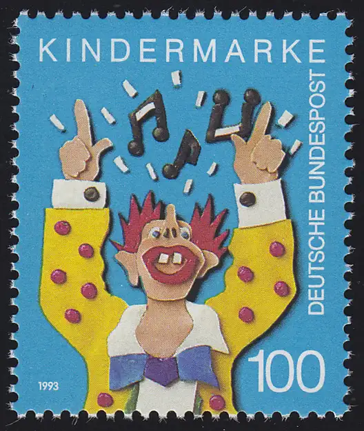 1695 Einzelmarke aus Block 27 Für uns Kinder - Musikclown 1993, postfrisch **