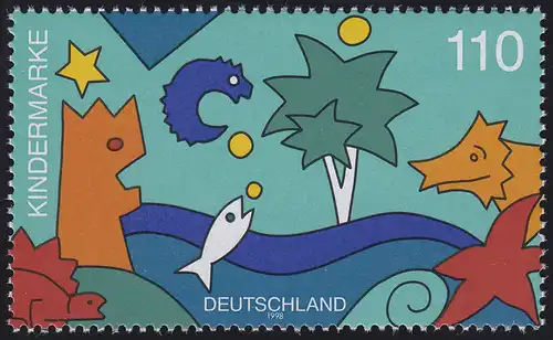 1980 Einzelmarke aus Block 42 Für uns Kinder - Meerestiere, postfrisch **