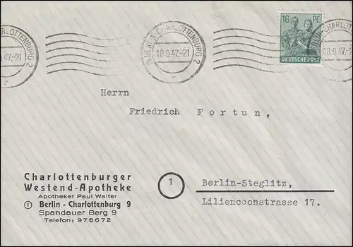 949 16 Pf. en trois couleurs / tons différents chacun comme EF Berlin 1947/48