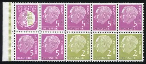 HBl. 6 aus MH 3 Heuss 1956, RLV I, mit R4 und PLF V, postfrisch **