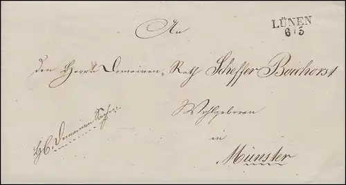 Prusse Vorphilatelie Coque de lettre bi-bi-zeiler LÜNEN 6.5. selon Münster 8.5.