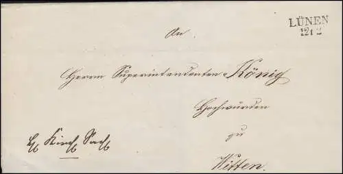 Prusse Préphilatelie Coque de lettre bi-bi-zeiler LÜNEN 12.1. selon Witten