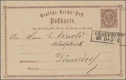 Postkarte P 1 Adler in Ellipse 1/2 Gr. Kasten-O GRAEFRATH / GRÄFRATH 30.11.1874