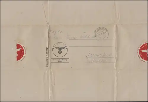 Lettre de service Libre d'après le remplacement Reich Finanzamt REMSCHEID-LENNEP 20.3.194