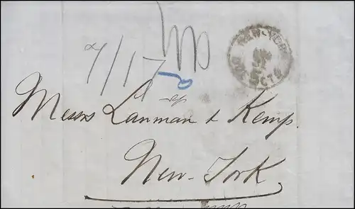 Brief ab Santiago de C. nach New York mit Porto-Stempel von NEW YORK 31.8.1876