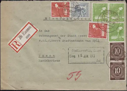 Kontrollrat I+II MiF R-Orts-Bf. Not-R-Zettel ESSEN 10.6.1948 an das Wohnungsamt