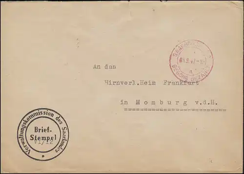 Gebühr-bezahlt-Stempel D1 Zweibrücken-O rot SAARBRÜCKEN 2 - 3.9.47 auf Brief