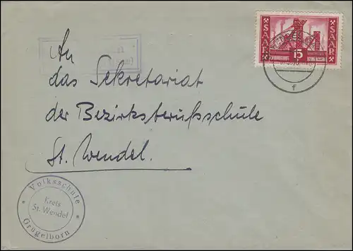 Landpost Grügelborn über ST. WENDEL 8.5.1956 auf Brief mit 329 als EF