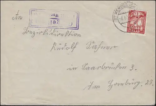 Landpost Grünjalorn sur ST. WENDEL (SAAR) sur lettre EF 281 à Sarrebruck