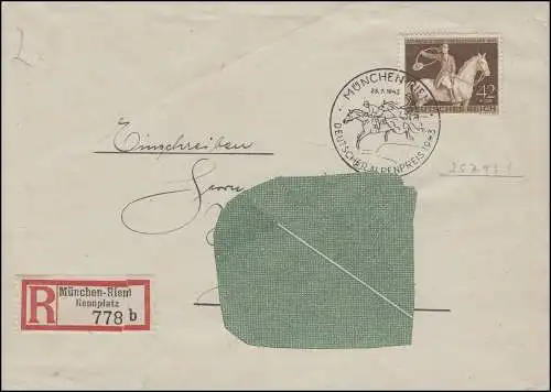 854 Das Braune Band auf Vor-R-FDC Sonder-R-Zett. MÜNCHEN-RIEM Rennplatz 25.7.43