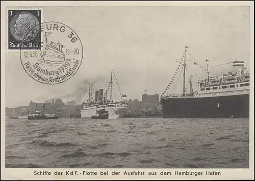 SSt HAMBURG Reichstagung Kraft durch Freude 12.6.1938 auf AK Schiffe der K.d.F.