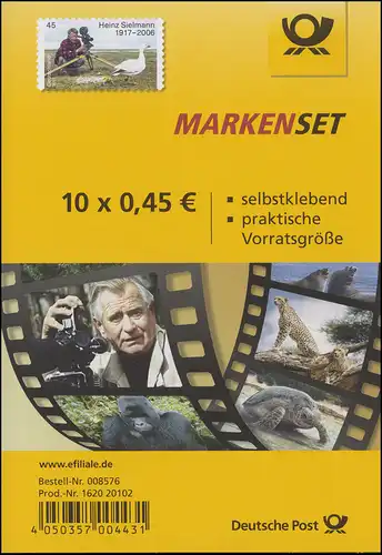 FB 69 Tierfilmer Heinz Sielmann, Folienblatt mit 10x3319 **