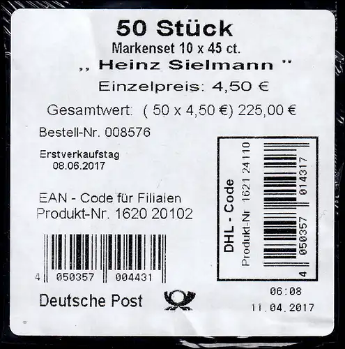 FB 69 Filmer animal Heinz Sielmann, BANDEROLE en feuille avec code DHL
