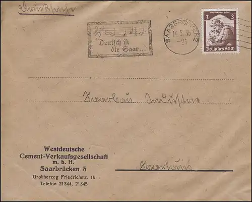 Tampon de tissage L'allemand est la Sarre sur l'impression Cement-GmbH SAARBRCKEN 14.5.1935