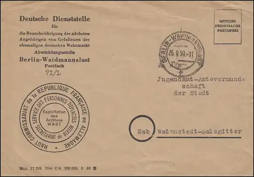 Dienststelle für Benachrichtigung Gefallener der Wehrmacht Brief BERLIN 25.9.50