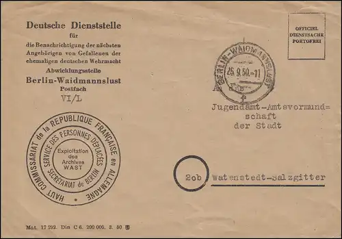 Service de notification Décédé de la Wehrmacht Lettre BERLIN 25.9.50