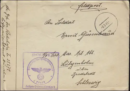 Poste de terrain BS Airgau-Postamt Munich 2 / FP-N° L 35279, lettre cachet de couverture 8.3.41