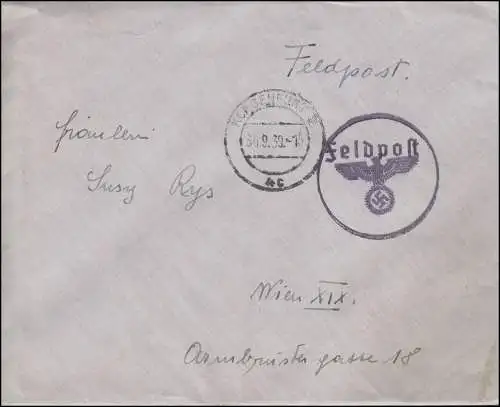 Post post sur le terrain provis. BS Altesse dans le cercle + post-O Lettre KLAGERFURT 30.9.39