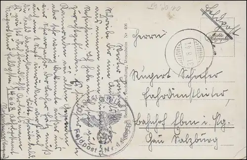 Poste de terrain BS Numéro de poste de champ 14668 sur AK Rosenheim avec cachet de couverture 31.8.1941