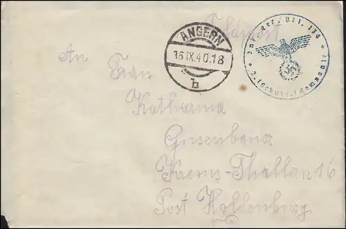 Feldpost BS Inf. Ers. Btl. 134 auf Brief ANGERN 16.9.1940 nach Krems-Thallern