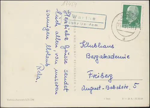 Landpost Warthe über USEDOM 24.8.1961 auf Ansichtskarte Ostseebad Zinnowitz