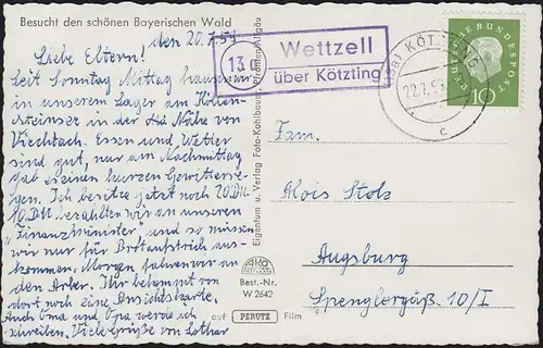 Landpost Wettzell sur KÖTZING 22.7.1959 sur carte de vue Centrale électrique Höllenstein
