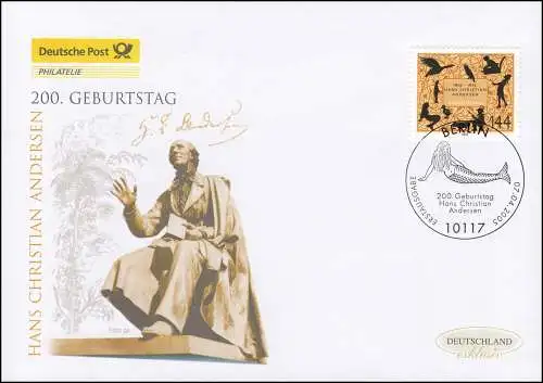 2453 Dichter Hans-Christian Andersen, Schmuck-FDC Deutschland exklusiv