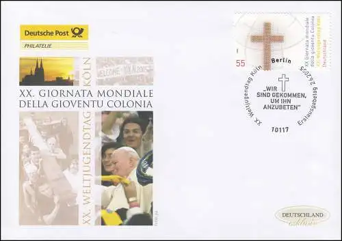 2469 Journée mondiale de la jeunesse Cologne: Croix et globe mondial, Bijoux FDC Allemagne exclusivement