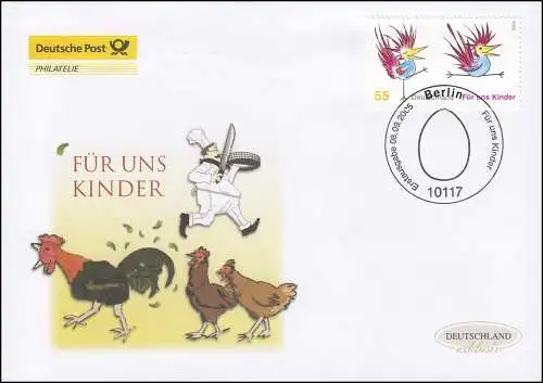2486 Für uns Kinder - Bunte Hähne, Schmuck-FDC Deutschland exklusiv