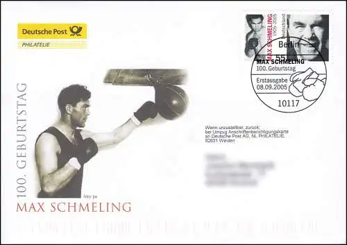 2489 Boxweltmeister Max Schmeling, Schmuck-FDC Deutschland exklusiv