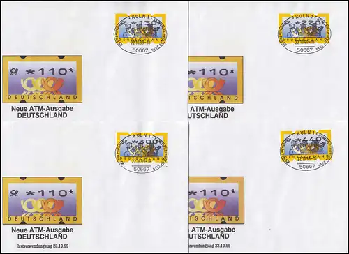 3.2 Cors postaux MWZD 8 ATM 10-440 Pf., taux sur 8 FDC avec ESST Cologne 22.10.99