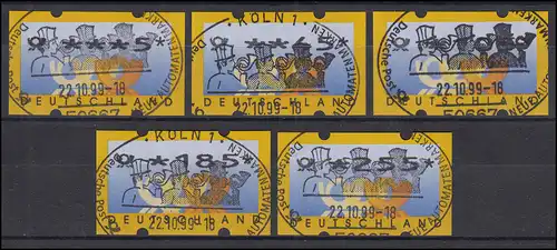 3.2 Série de cors postaux VS 5 ATM 5-225, tous avec ET-O Cologne 22.10.99