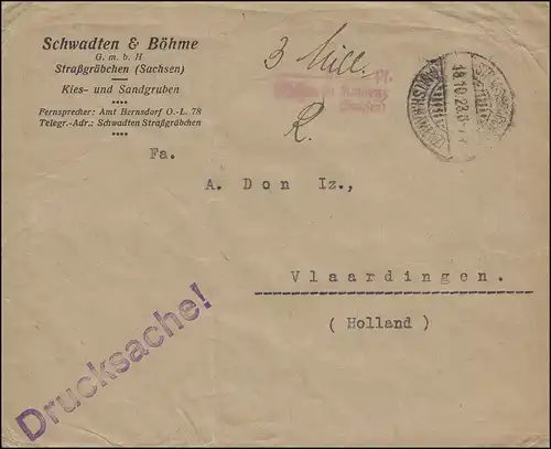 Gebühr-bezahlt-Stempel Drucksache STRASSGRÄBCHEN (AMTSH. KAMENZ) 18.10.1923