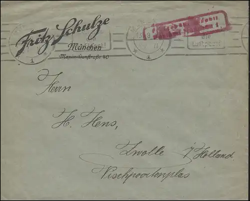 Temple payant sur lettre MUNICH 1 - 13.9.1923 à Zwolle / Holland
