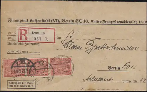 30 Dienstmarke 1 Mark portogerechte MeF R-Brief Finanzamt BERLIN 16 - 5.7.1922