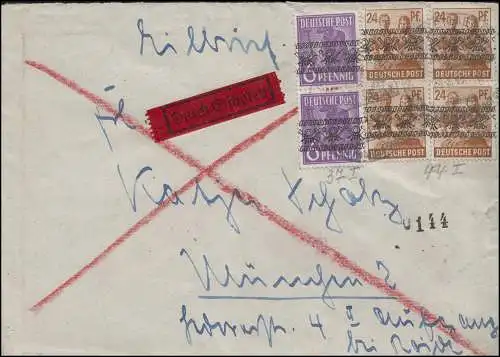 37I Band und 44I Band als MiF auf Eil-Brief SSt 24.8.1948 nach MÜNCHEN 25.8.1948