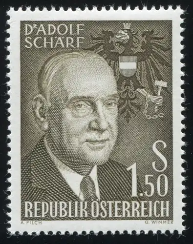 1075I Adolf Schärf avec plume courte PLF I à droite, cases 2 et 7, **