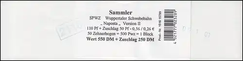 2171 Schwebebahn NAPOSTA - BANDEROLE für 50er-Zehnerbogen der 2. Auflage