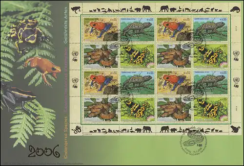 UNO Wien 133-134 Amphipien und Reptilien, Kleinbogen auf Schmuck-FDC WIEN 2006