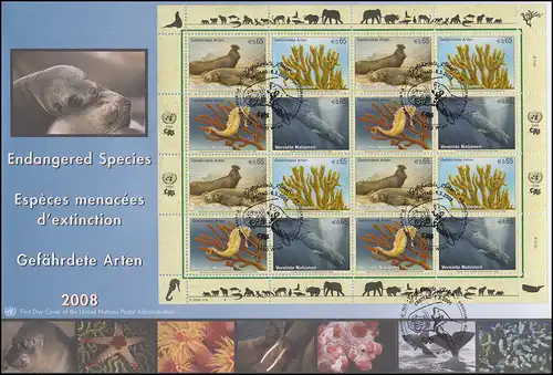 Nations unies Vienne 526-529 Animaux marins vulnérables, arc en petits sur le FDC de bijoux VIENNE 2008
