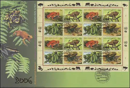 UNO Genf 537-540 Amphipien und Reptilien, Kleinbogen auf Schmuck-FDC GENF 2006